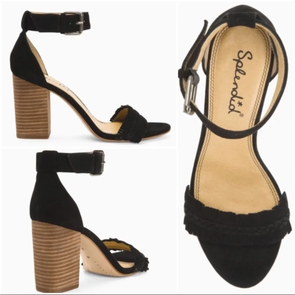SPLENDID Black Suede Jakey Ankle Strap Block Heel Sandals 10 sexy party cocktail